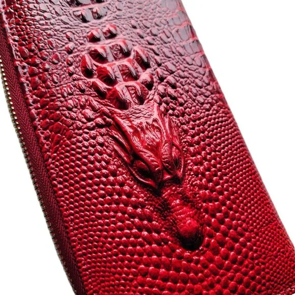 Raised Crocodile Embossed Leather Zipper Wallet Clutch Wristlet Card Holder - Picture 2 of 8